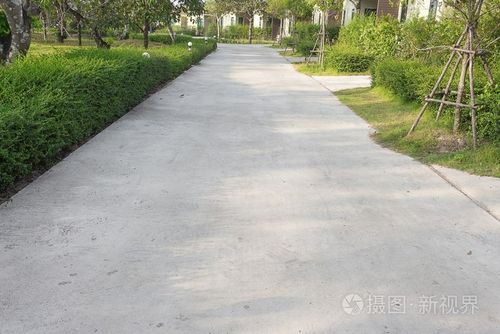 混凝土道路, 混凝土步行道, 混凝土路在一个花园照片-正版商用图片1qm